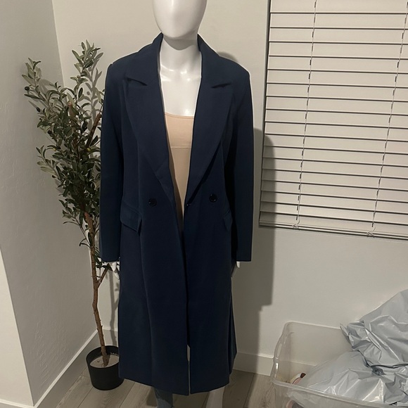 Women's Blue Long Coat - Picture 5 of 7